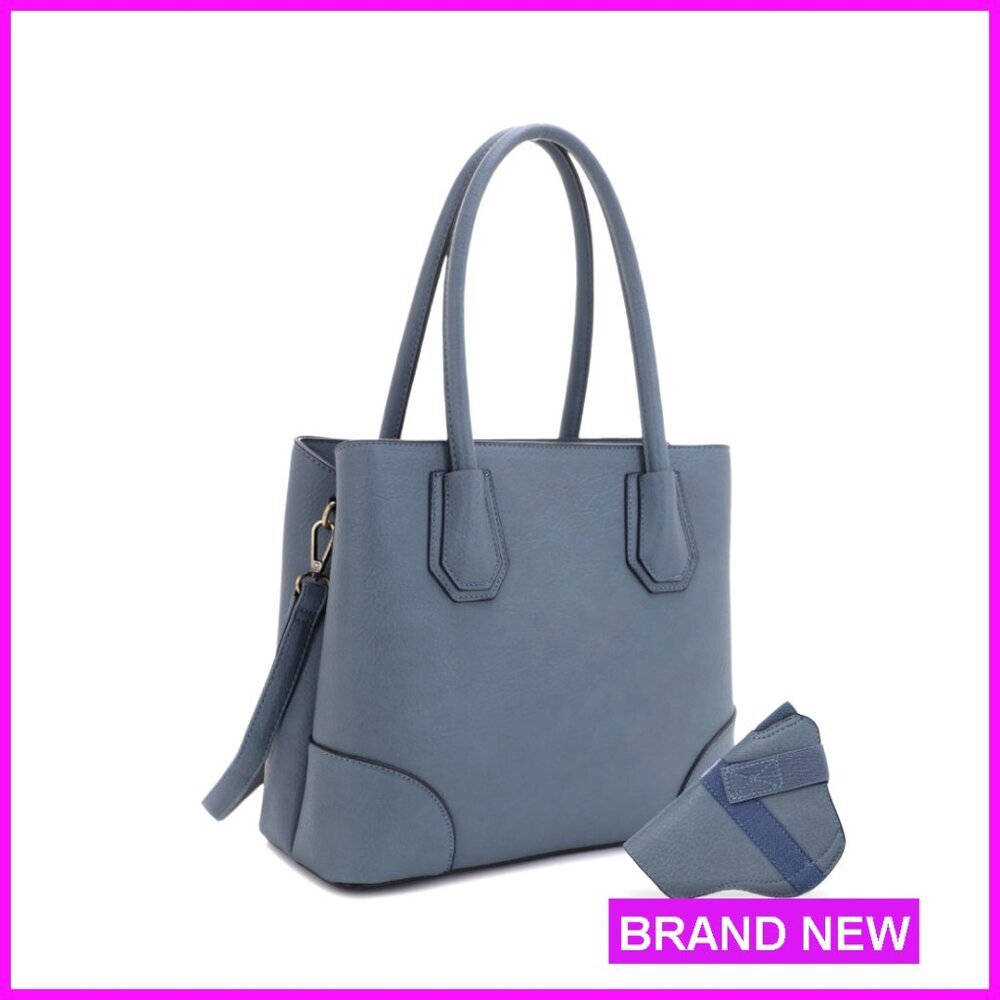 Faux Leather Concealed Carry Satchel Purse Spacious Modern Tote Bag